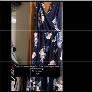 Navy Floral cross cross knee length dress